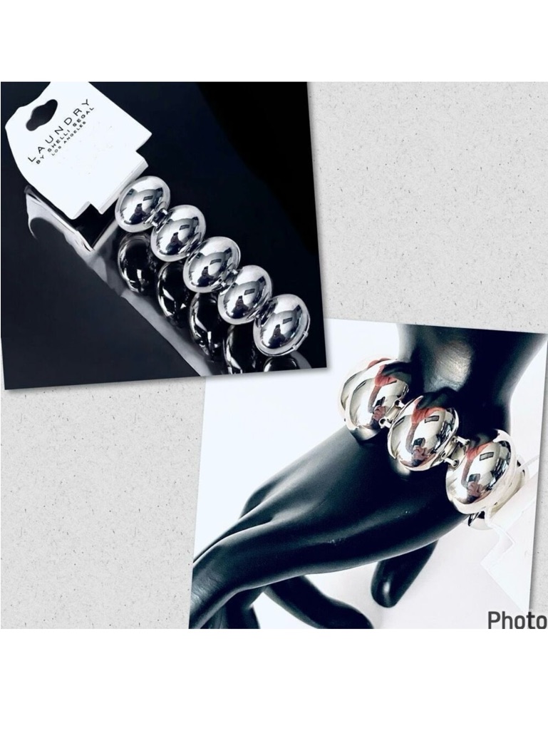 Nwt Laundry By Shelli Segal Gorgeous Elastic Metallic Polished Ovals Bracelet